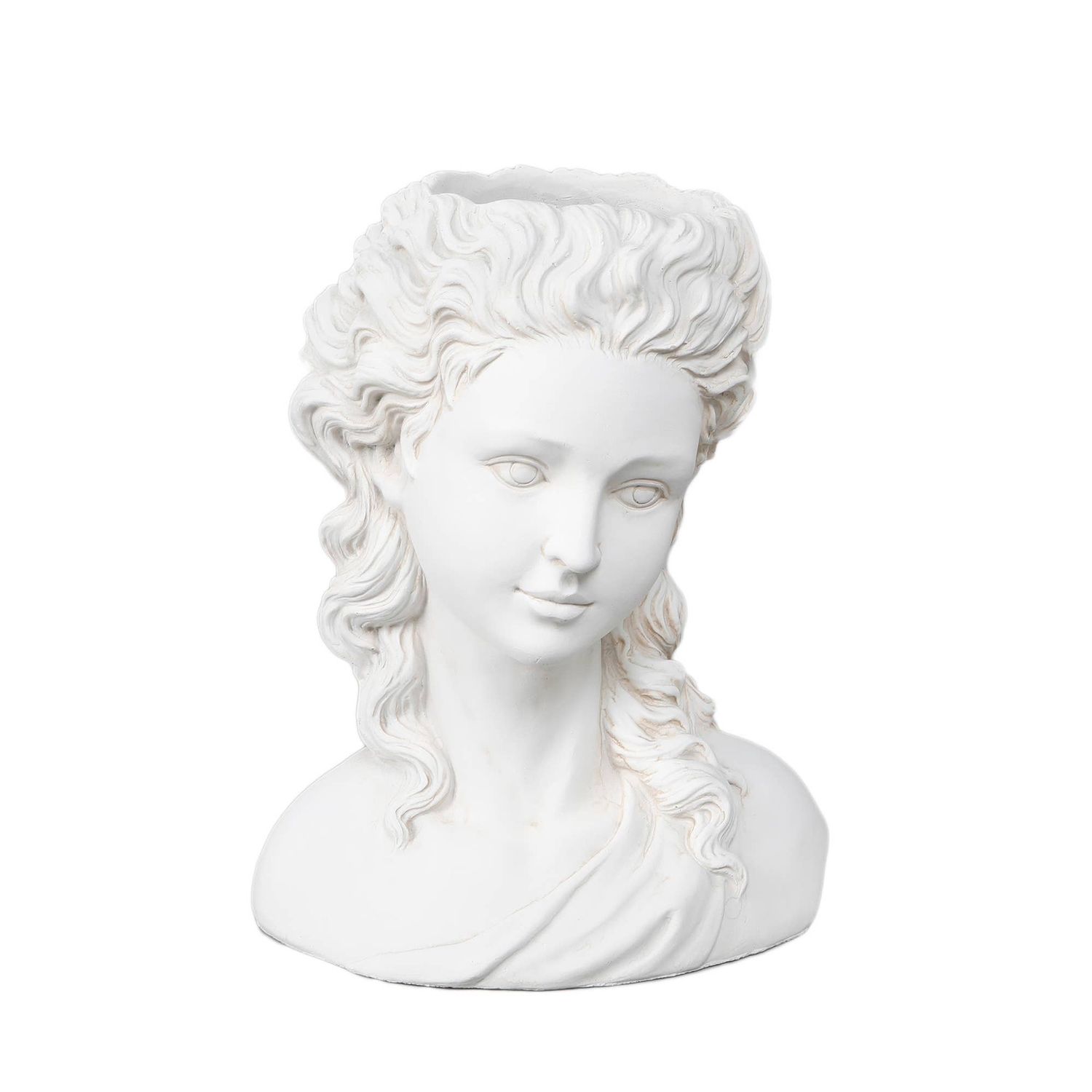 10.75"H Girl with Curly Hair Cement Planter