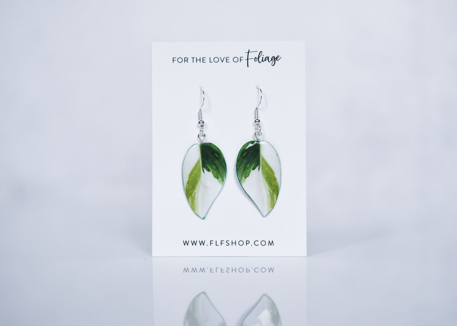 Philodendron "White Wizard" Plant Earrings | Leaf Earrings, Color: High Variegation
