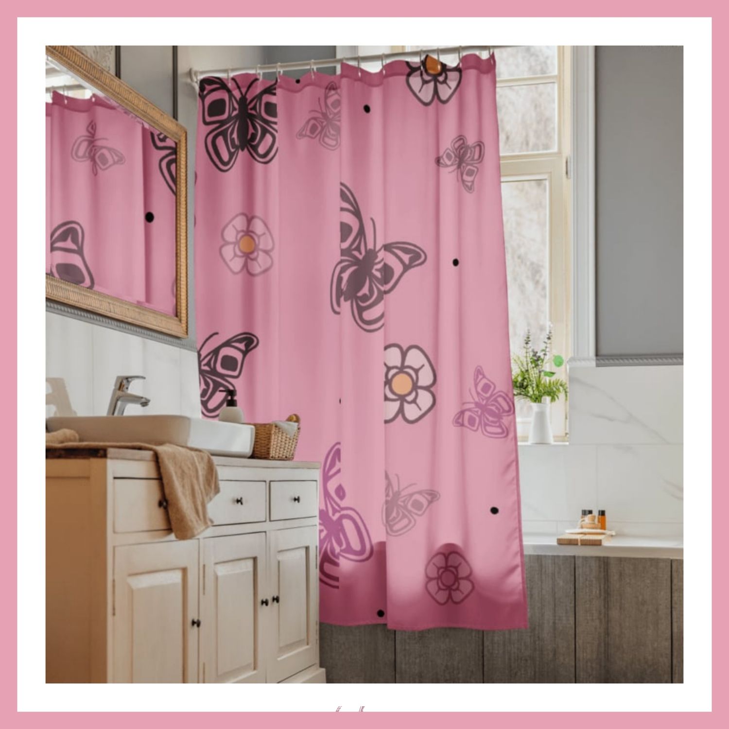 Pink Butterfly Shower Curtain