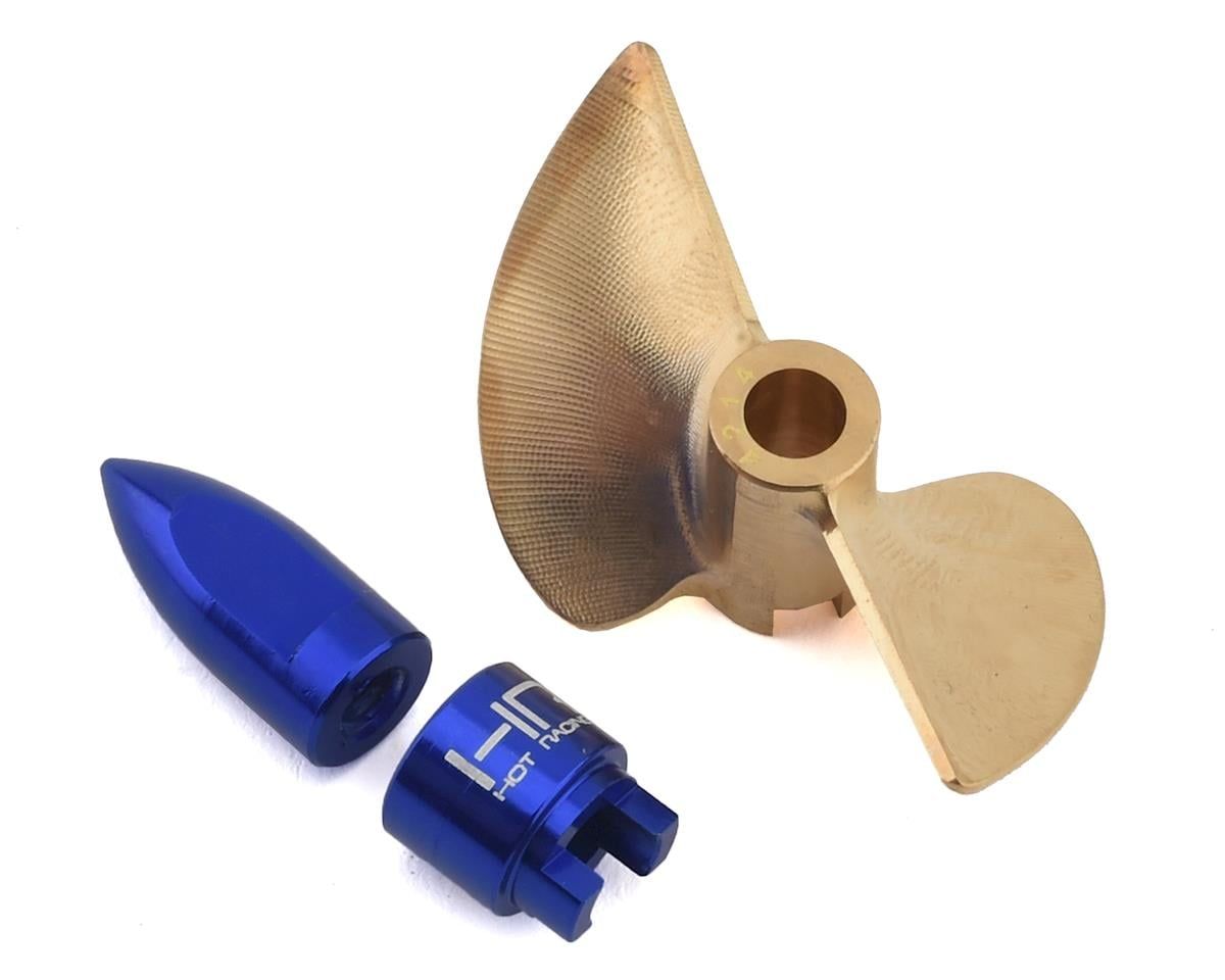 Hot Racing Pro Brass Prop w/Nut &amp; Drive Dog for Traxxas Spartan/M41 (Brass/Blue) — HRASPN1000ME