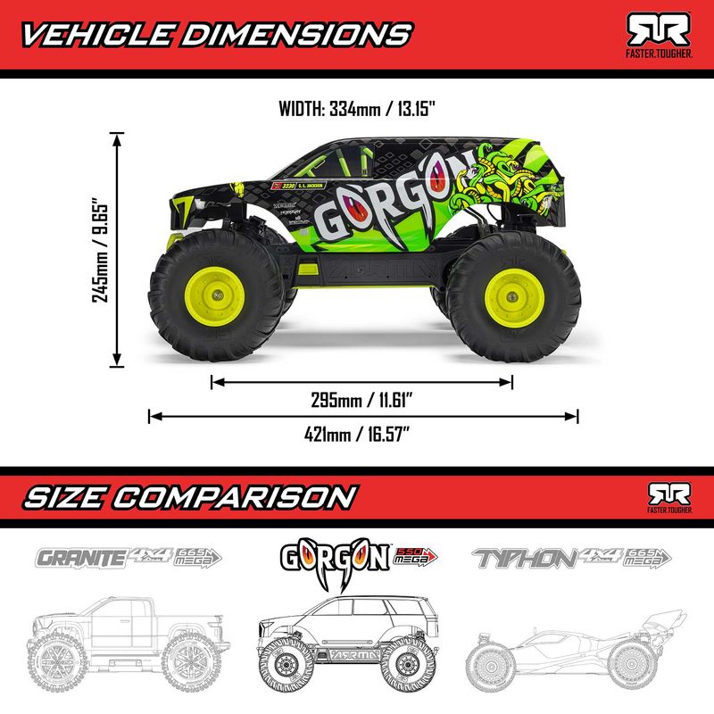 ARRMA 1/10 GORGON 2WD RTR Brushed Monster Truck Red — ARA3230ST2