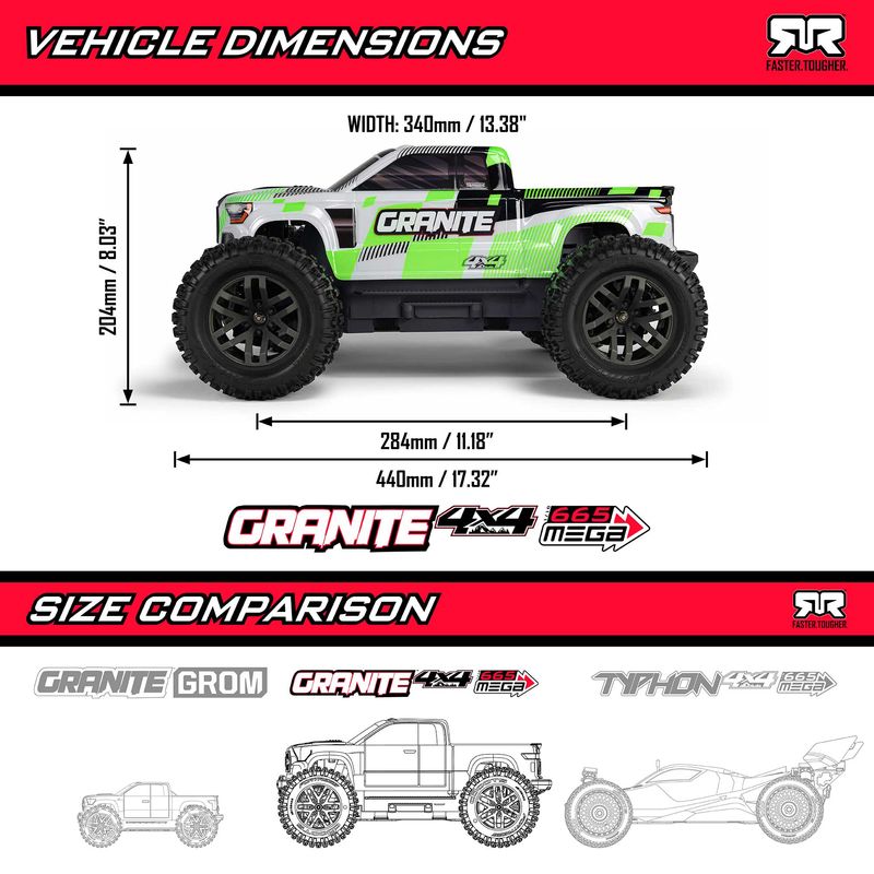 ARRMA 1/10 Granite Mega 665 4X4 RTR Brushed Monster Truck Orange — ARA4202V4T3
