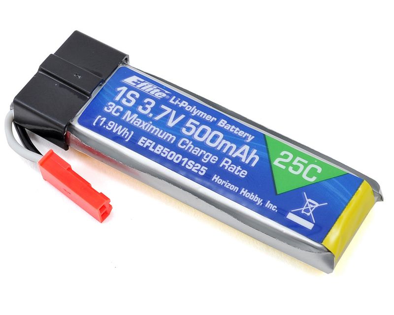1S 3.7V 500mAh 25C Li-Po Battery, JST-RCY — EFLB5001S25
