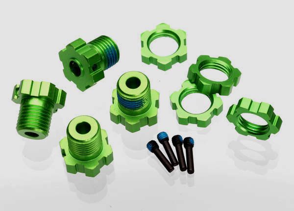 17 mm Green Aluminum Splined Wheel Hubs &amp; Nuts (4) — 5353G