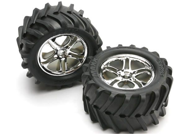 Split-Spoke 3.8" Chrome Wheels &amp; Chevron Tires (2) — 5173