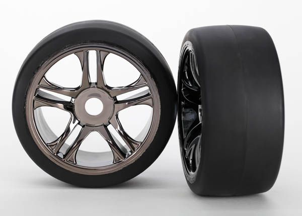 Front Black Chrome Wheels &amp; Belted S1 Slick Tires (2) — 6479