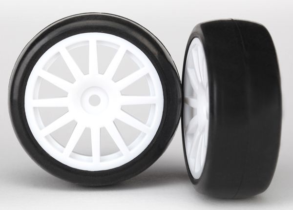 LaTrax Rally White 12-Spoke wheels w/ Slick Tires (2) — 7572