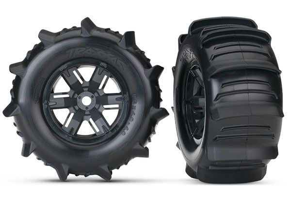 X-Maxx Black Wheels w/ Paddle Tires (2) — 7773