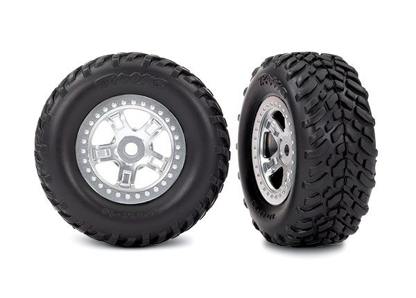 1/16 Satin Chrome SCT Wheels w/ Tires (2) — 7073