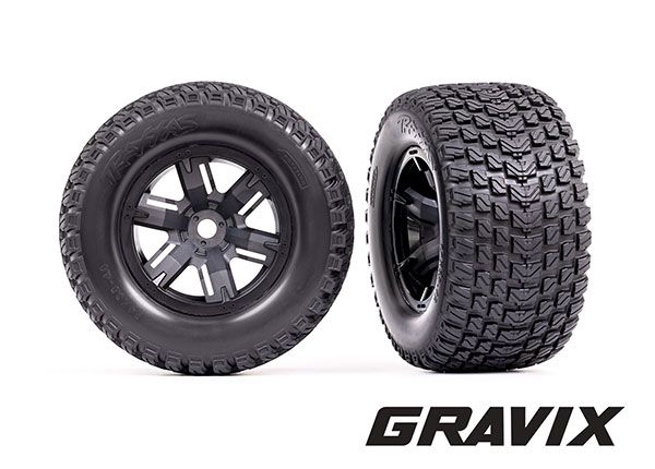 X-Maxx Black Wheels w/ Gravix Race Tires (2) — 7877