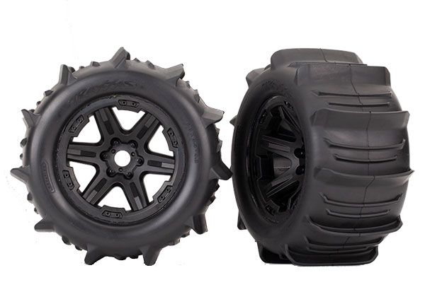3.8" Black 6-Spoke Wheels w/ Paddle Tires (2) — 8674