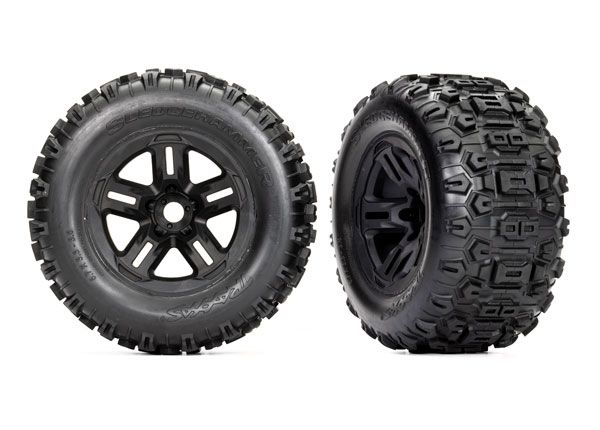 3.8" Black 5-Spoke Wheels &amp; Sledgehammer Tires (2) — 9672