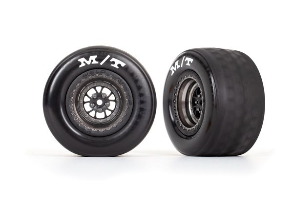 Weld Satin Black Chrome Rear Wheels &amp; MT Tires (2) — 9475A