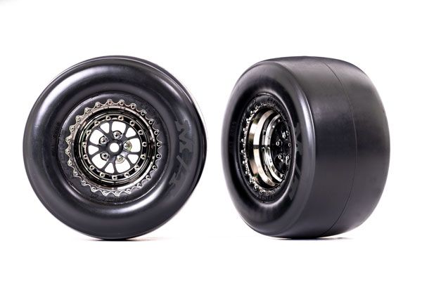 Weld Black Chrome Rear Wheels &amp; Smoke MT Tires (2) — 9477X