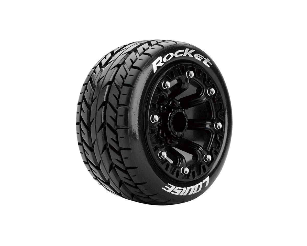 ST-Rocket 1/16 Stadium Truck Tires, 12mm Hex, Soft, Mounted on Black Spoke Rim, Front/Rear (2) — LOULT3188SB