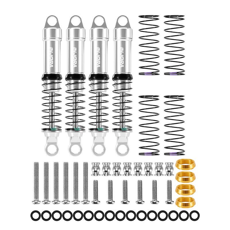 INJORA LS 59mm Aluminum Oil Shocks for 1/18 TRX4M - 4pcs Silver - 4M-122SR