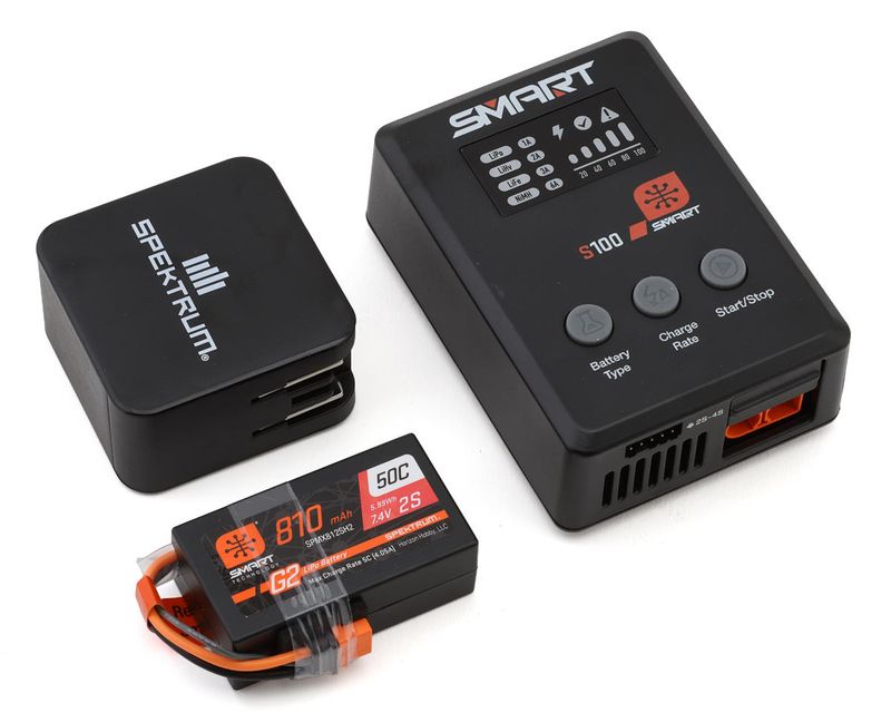 Smart G2 Powerstage Bundle: 810mAh 2S 50C LiPo Battery (IC2), S100 Charger, 65W Power Block, Adapter — SPMXPSS210