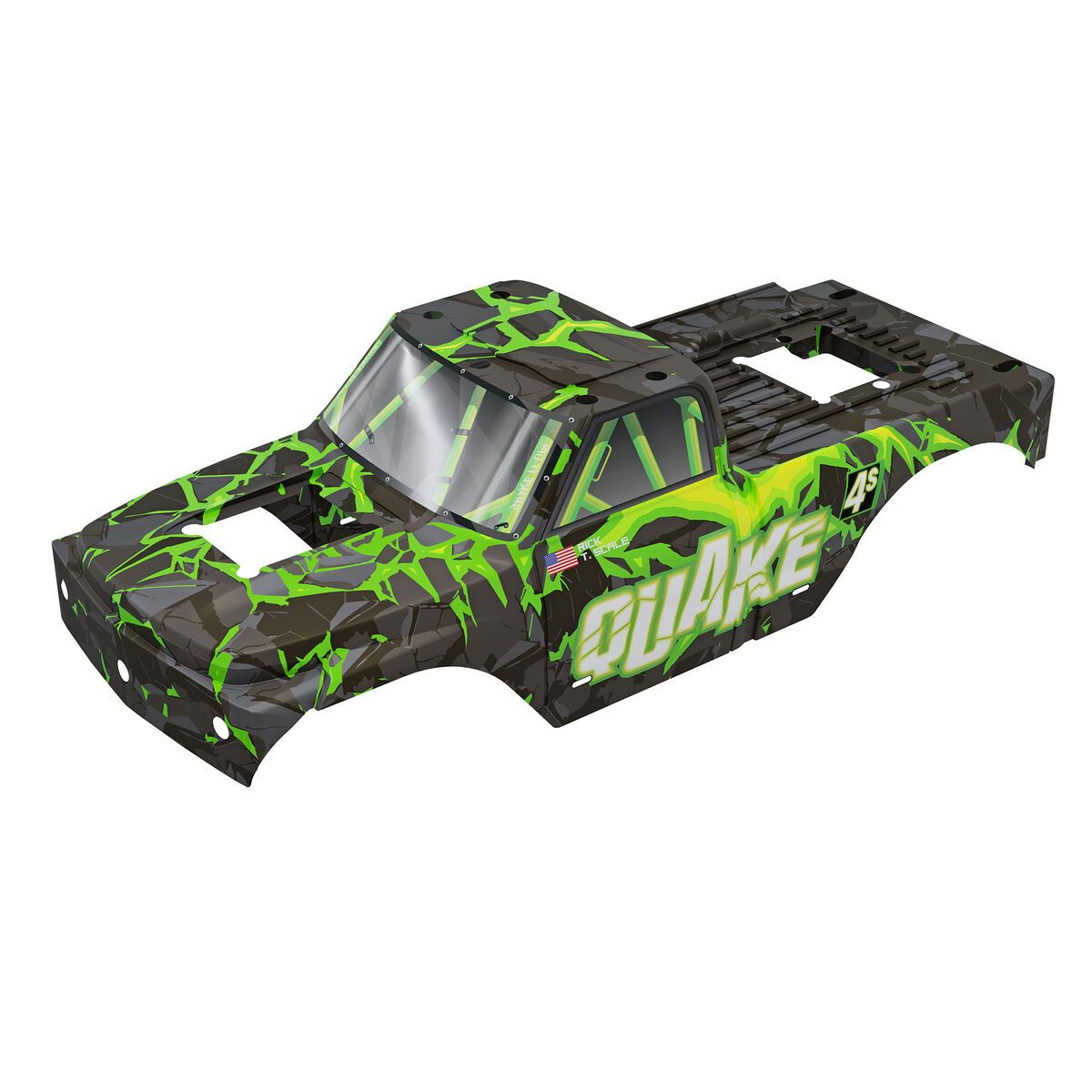 ARRMA QUAKE 4S Brushless Clipless Painted Decalled Trimmed Body, Black/Green — ARA-4634