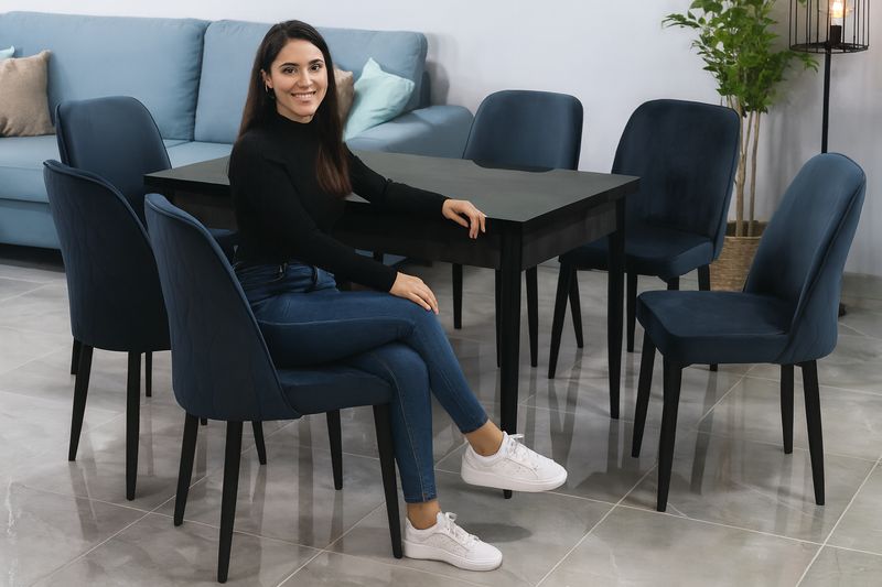 Irony High Gloss Extendable Table + 6 Chairs