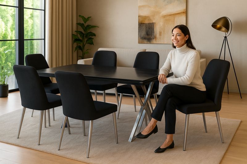 Aris Antrasit High Gloss Table + 6 Chairs