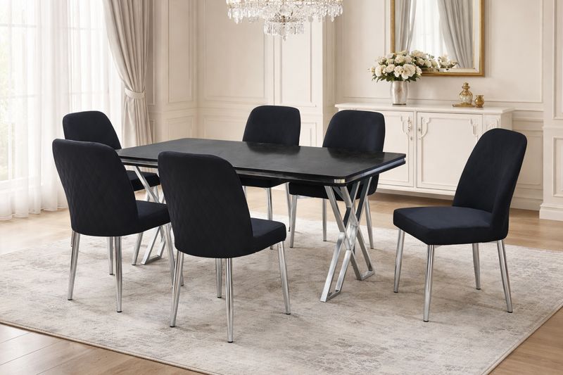 Aris Antrasit High Gloss Table + 6 Chairs