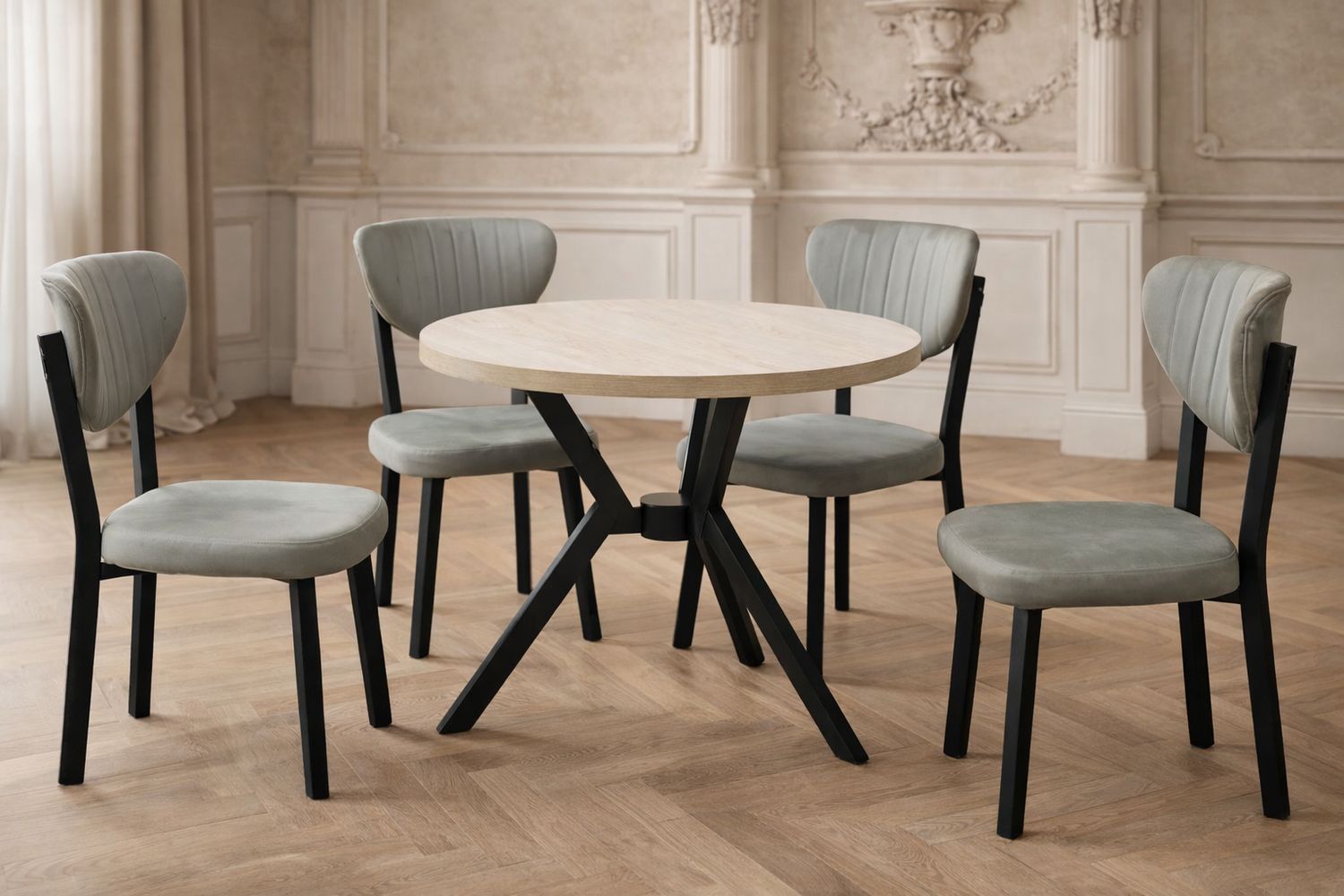Traverten Wooden Table + 4 Chairs
