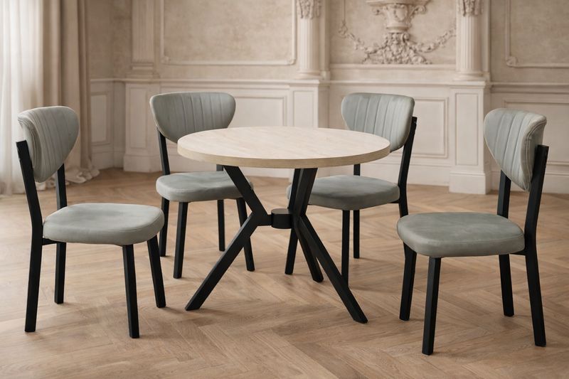 Traverten Wooden Table + 4 Chairs