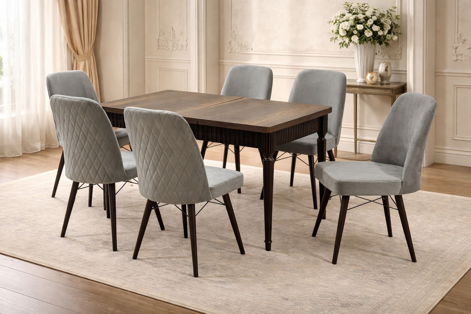 Barok Extendable Wooden Table + 6 Chairs