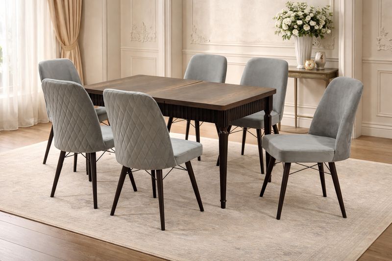 Barok Extendable Wooden Table + 6 Chairs