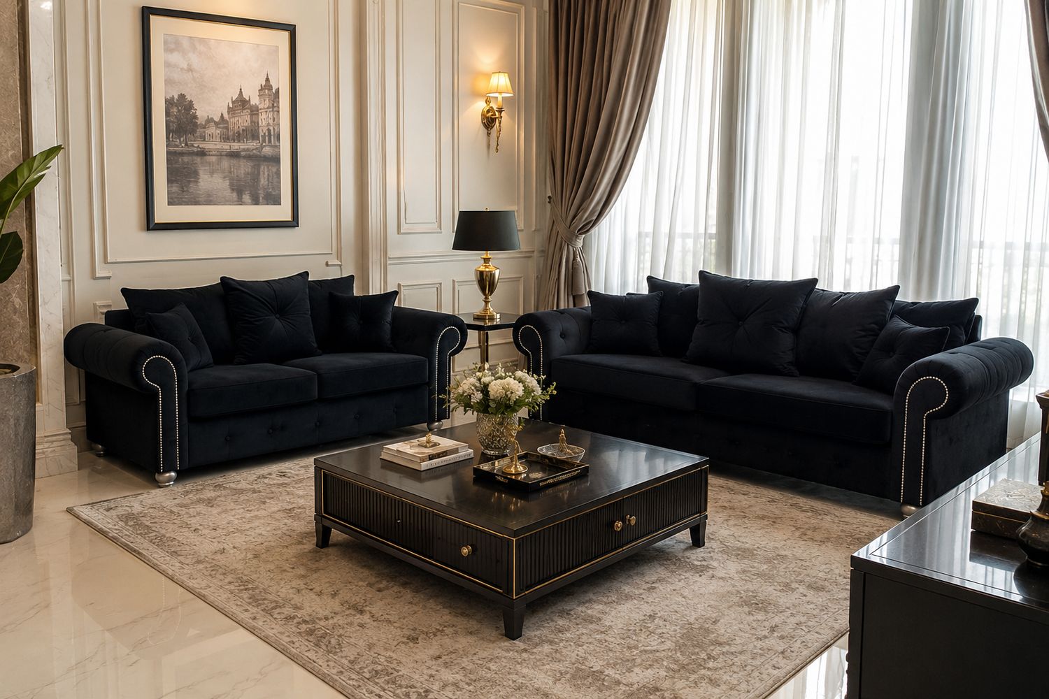 Plush Velvet Ashwin 3+2 Seater Sofa Set
