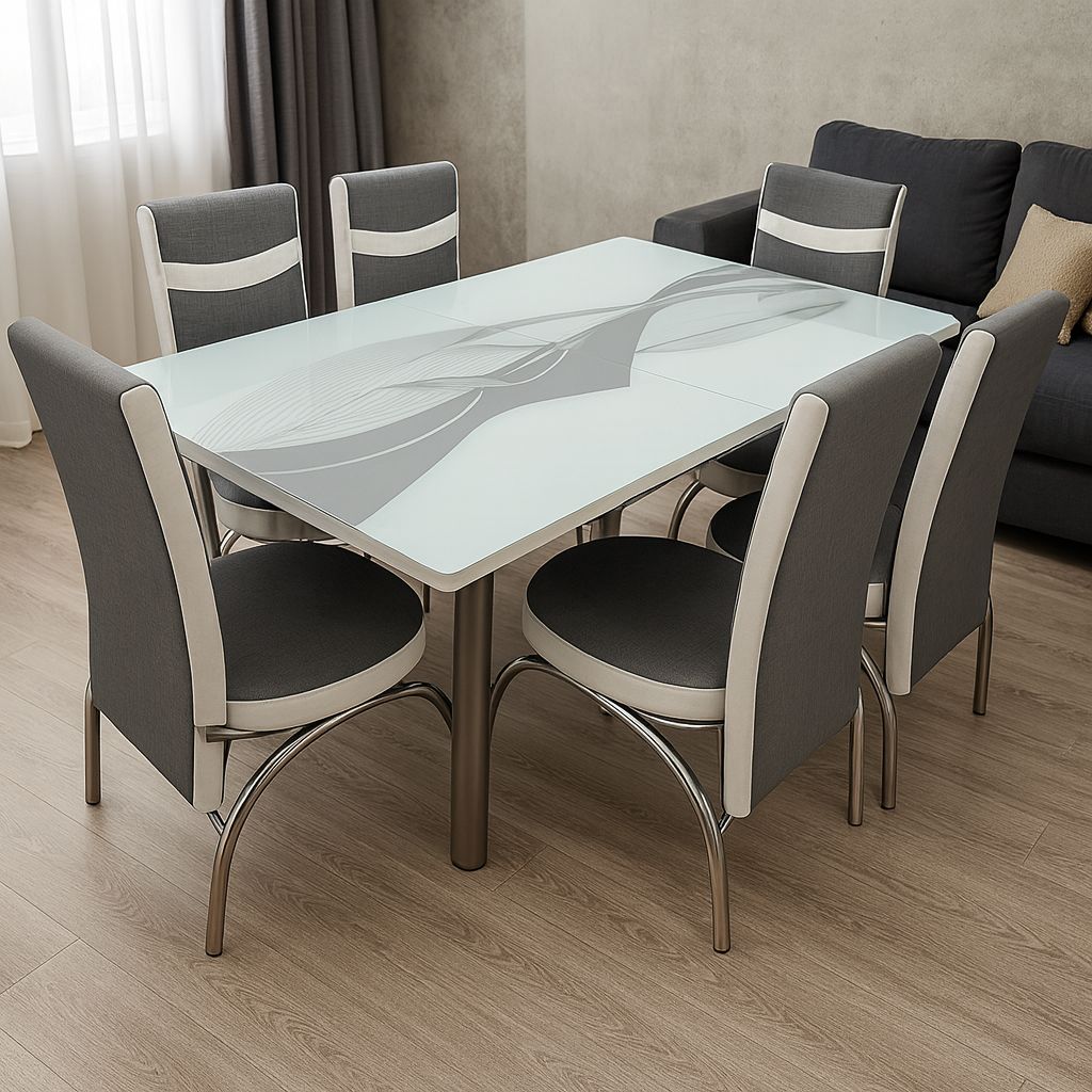 Glass Extendable +  6 Leather Chairs