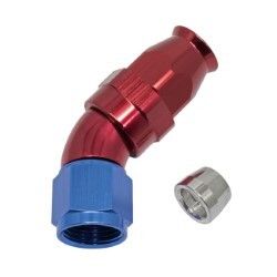 45° Degree Full Flow PTFE Teflon Hose End (Blue/Red)