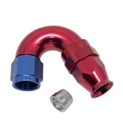 150° Degree Full Flow PTFE Teflon Hose End (Blue/Red)