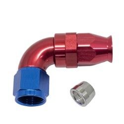90° Degree Full Flow PTFE Teflon Hose End (Blue/Red)