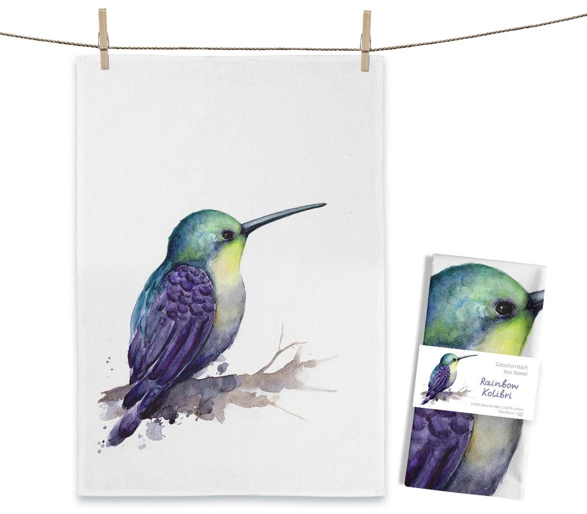 Geschirrtuch Geschirrtuch "Rainbow Kolibri" von Maluu