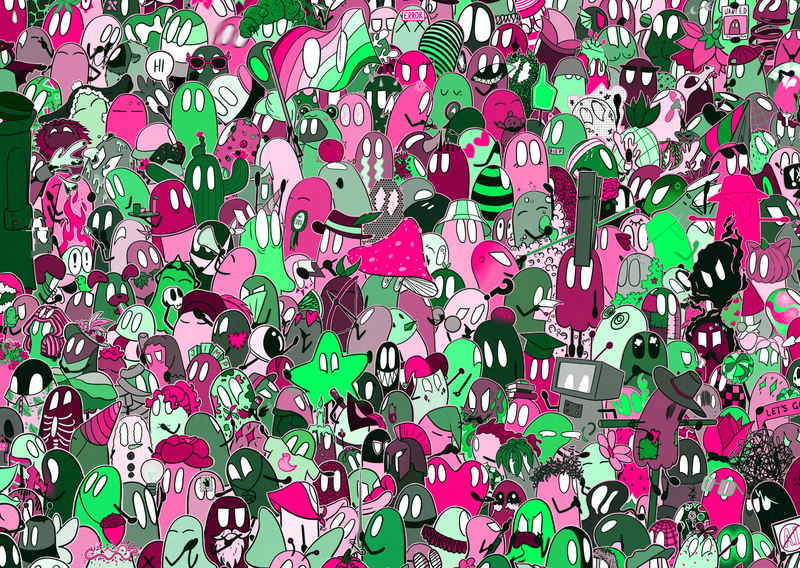BLOB - Wimmelbild - grün und pink - A4