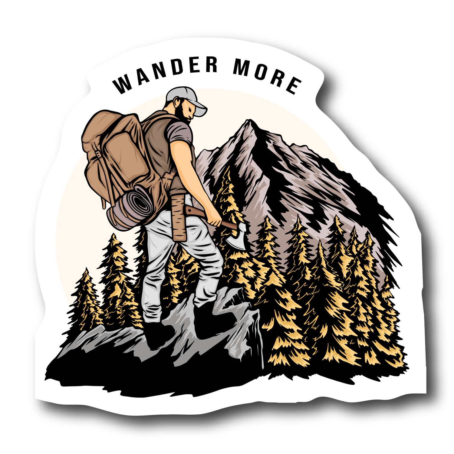 Wander More Forest And Mountain Sticker Vinyl Decal: 3"