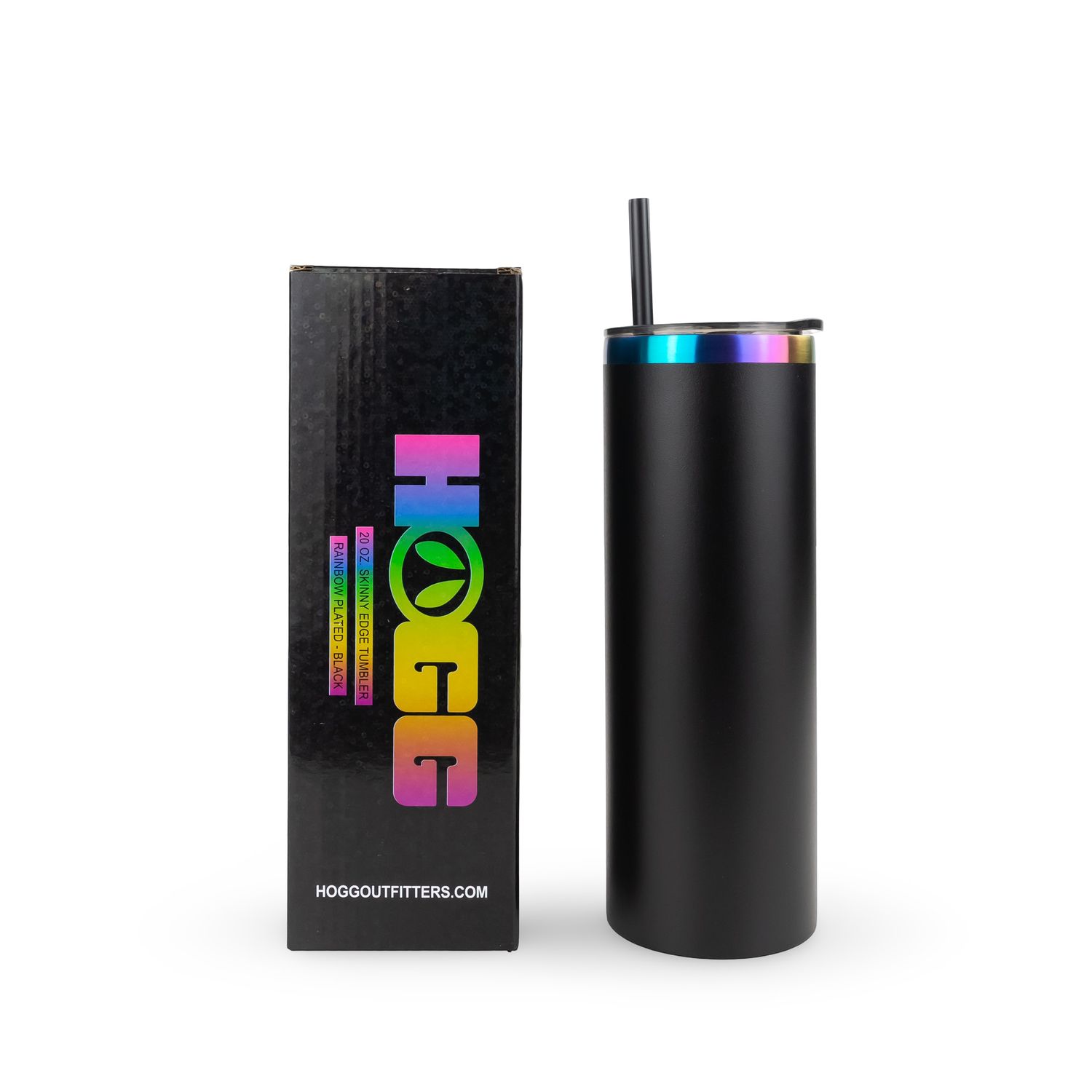 20oz POWDER COATED SKINNY EDGE TUMBLER: Rainbow Plated - Black
