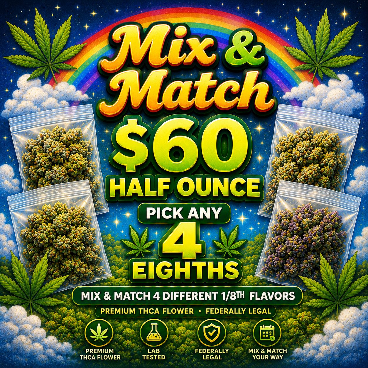 $60 Half Ounce - Mix and Match (Pick 4 Eighths)
