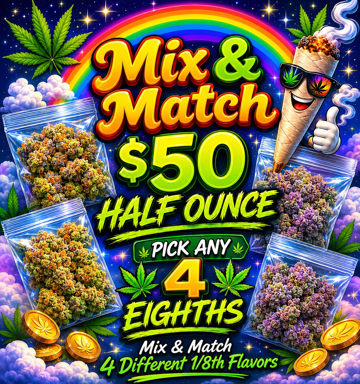 $50 Half Ounce - Mix and Match (Pick 4 Eighths)