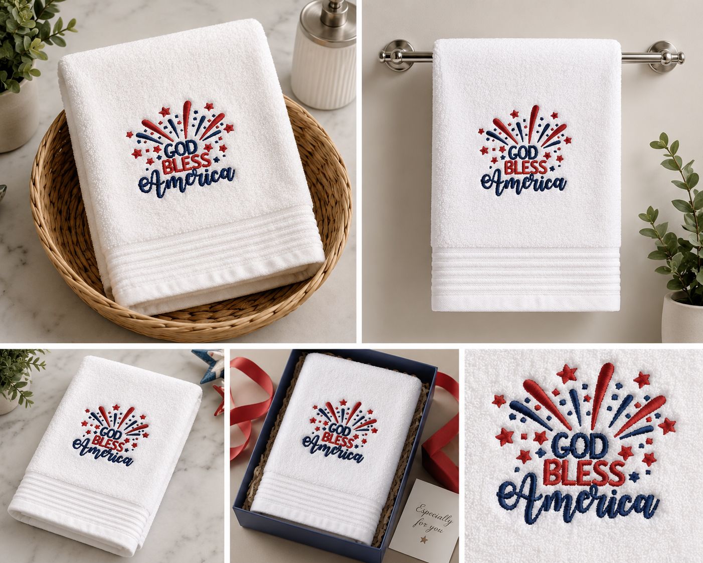 God Bless America Embroidered Hand Towel
