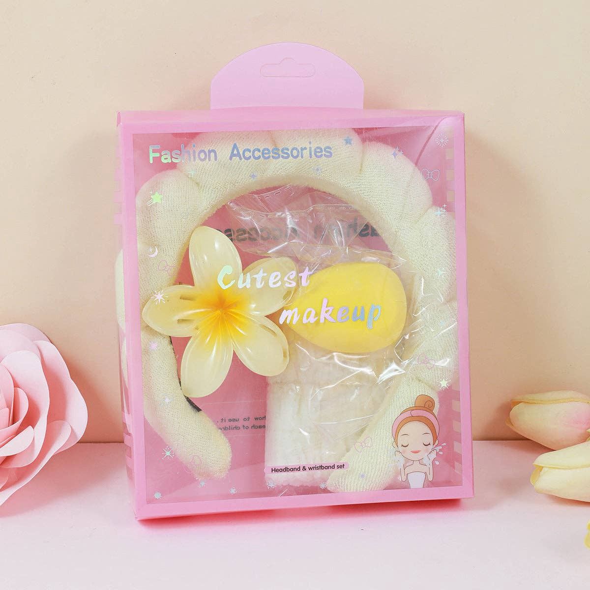 5pcs  set wristbands headbands hair clips, color: Light Yellow