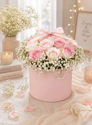Blush Rose Hat Box Arrangement