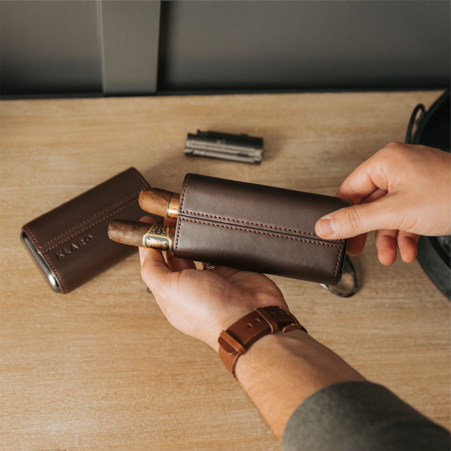 Premium 3 Cigar Travel Case - Cocoa Brown