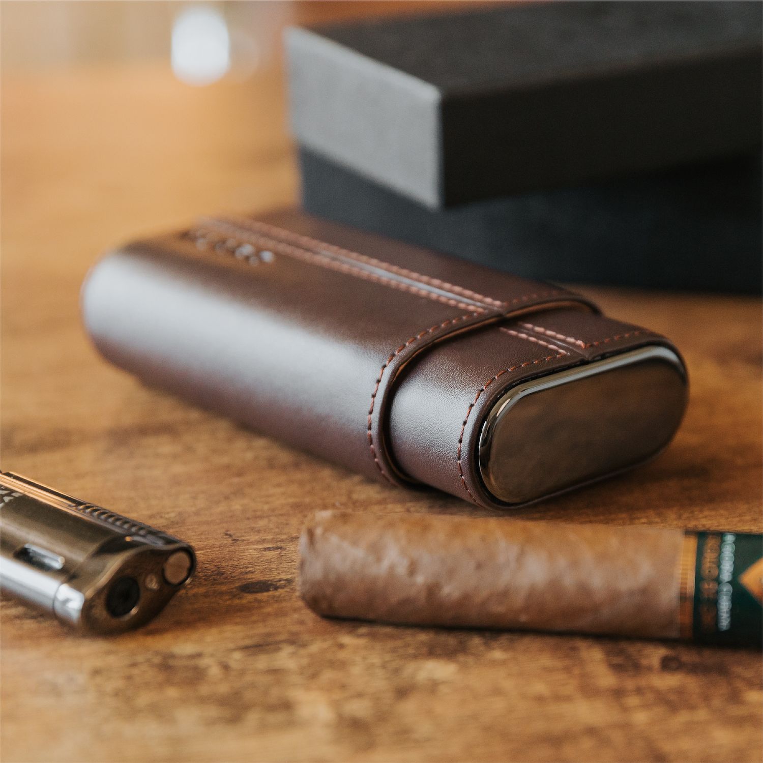 Premium 3 Cigar Travel Case - Cocoa Brown