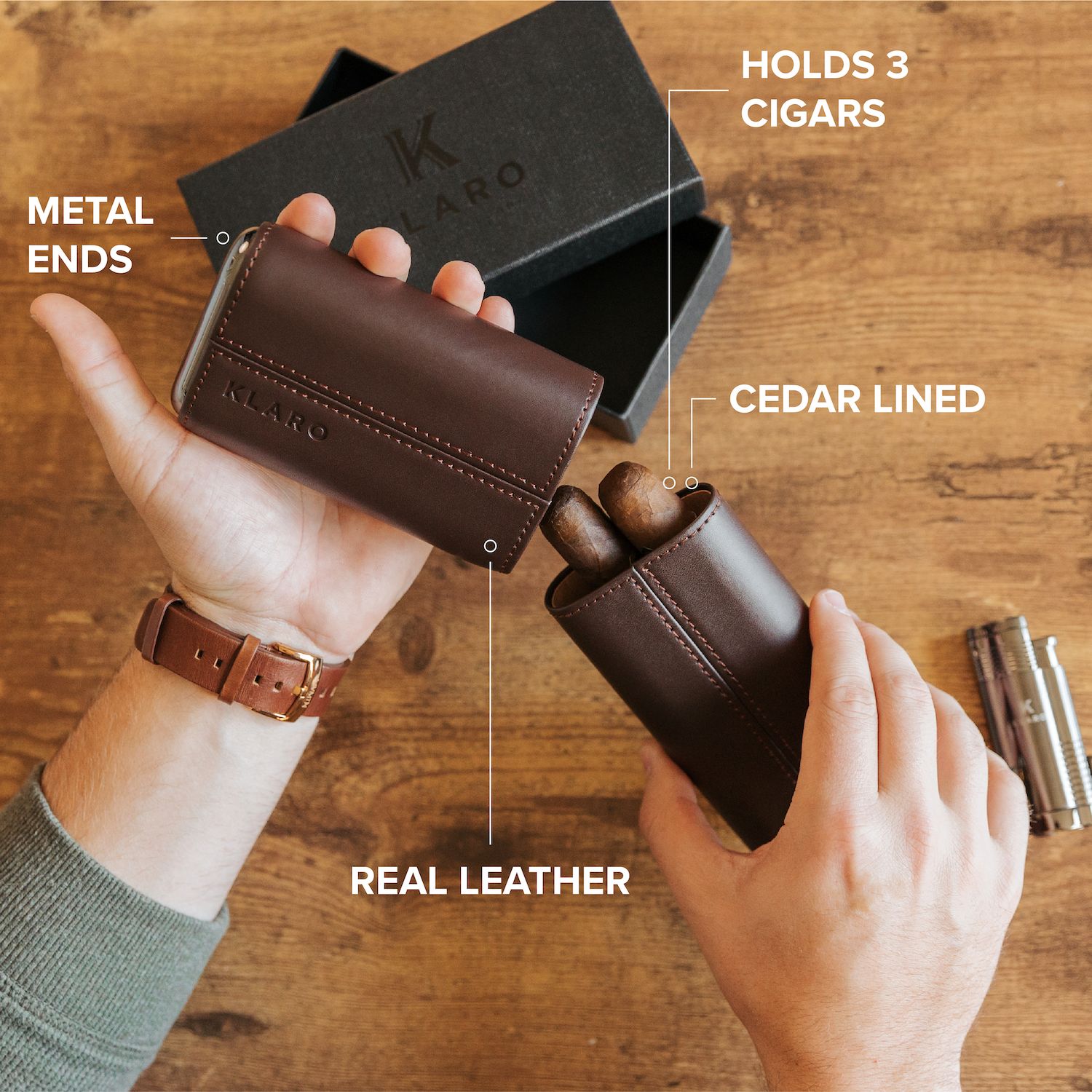 Premium 3 Cigar Travel Case - Cocoa Brown