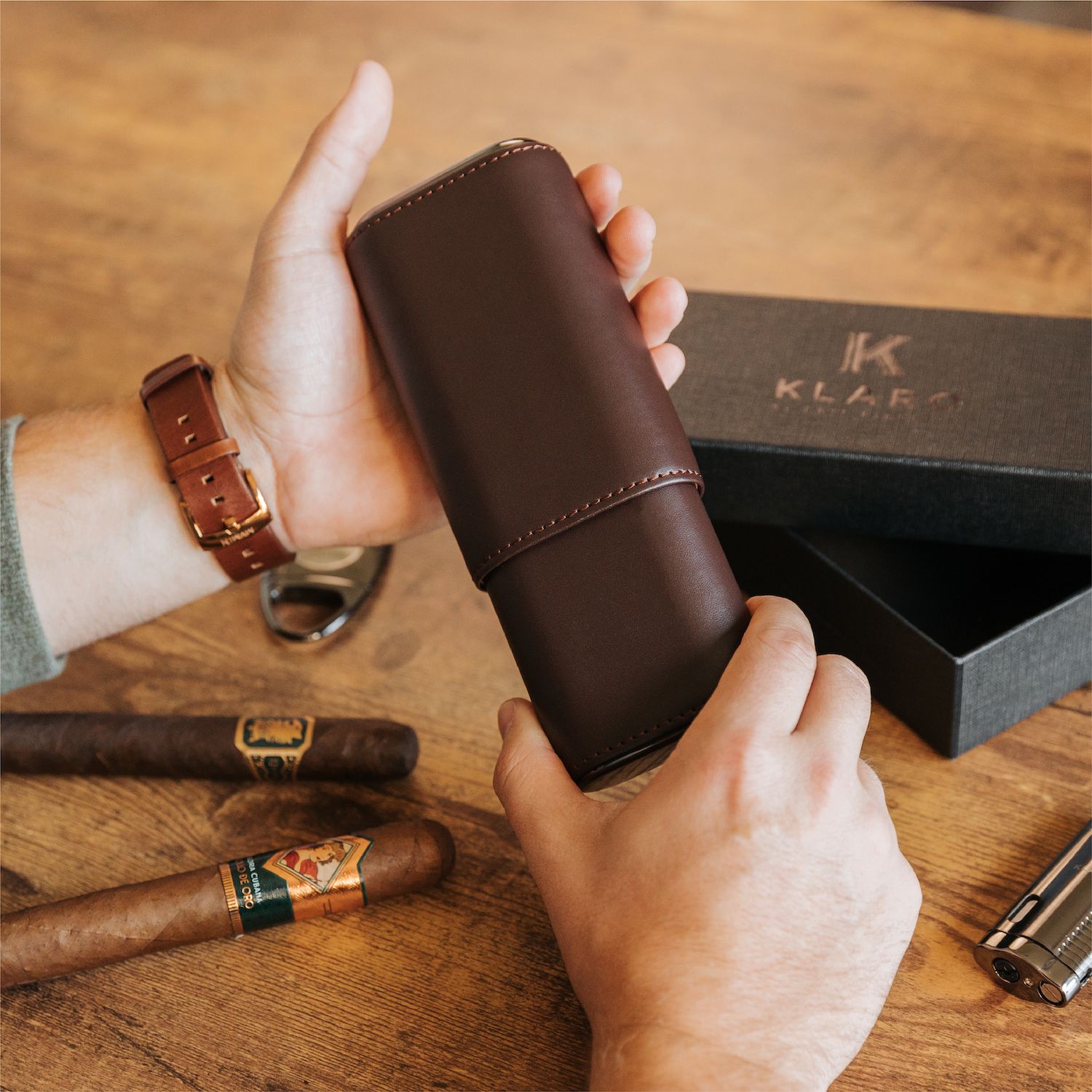 Premium 3 Cigar Travel Case - Cocoa Brown