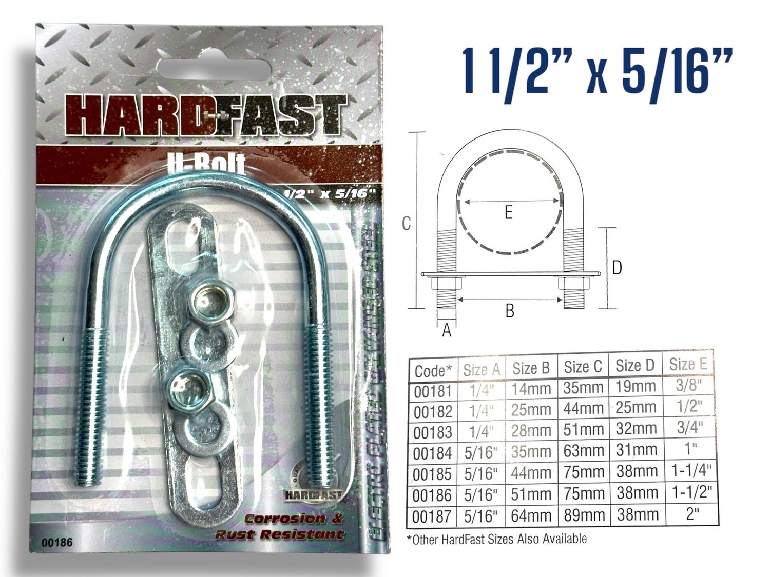 1 1/2” x 5/16" U Bolt