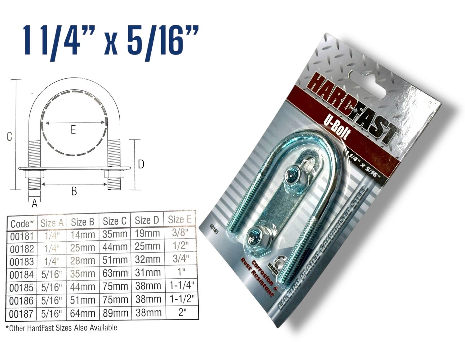 1 1/4" x 5/16" U Bolt