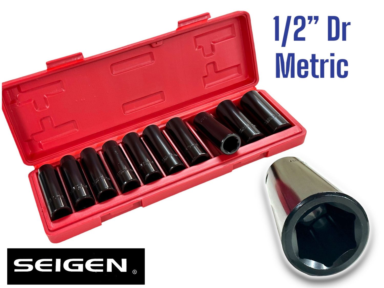 1/2" 10Pc Deep Impact Sockets Metric
